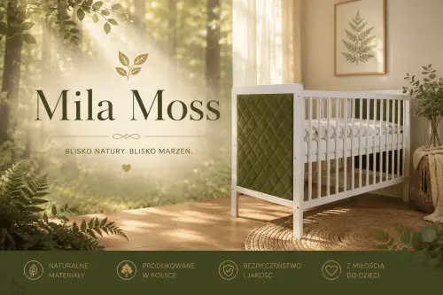 Łóżeczko Mila Moss niemowlęce tapicerowane 120x60 cm zielone 3 poziomy