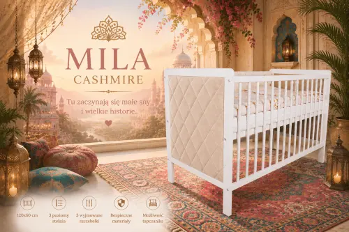 Łóżeczko niemowlęce Mila Cashmere tapicerowane 120x60 cm