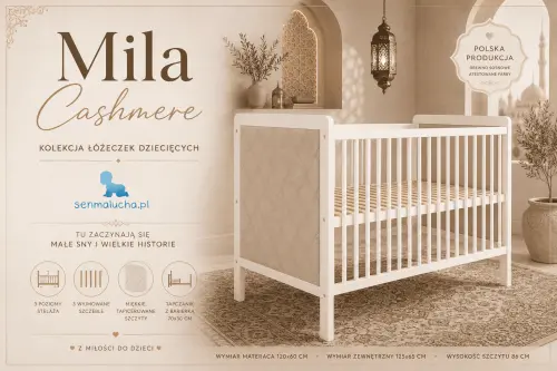Łóżeczko niemowlęce Mila Cashmere tapicerowane 120x60 cm
